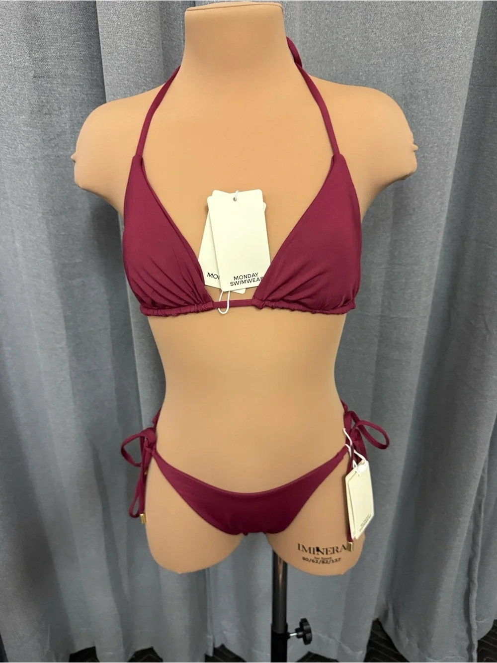 Monday Swimwear Wine Red Triangle String Bikini